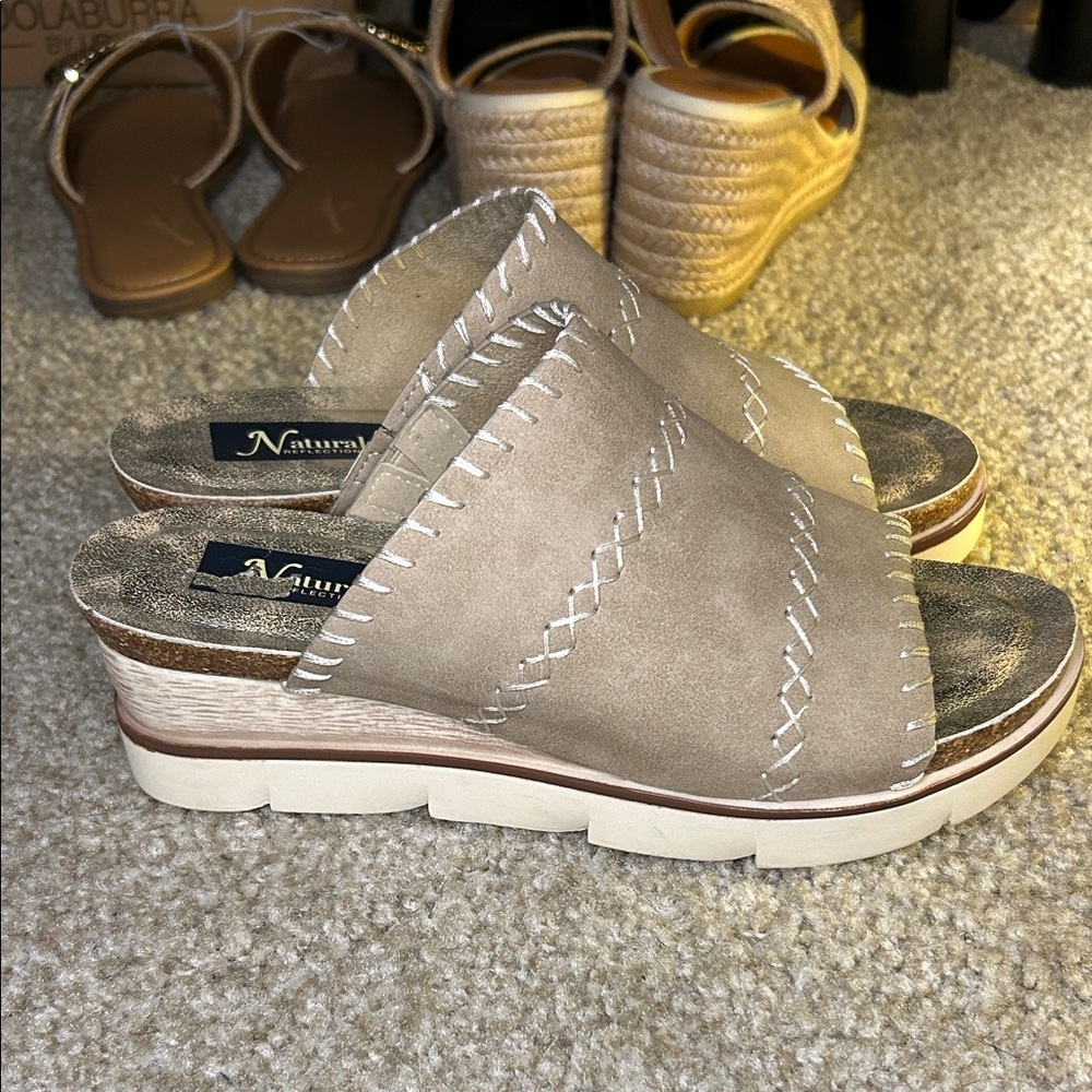Natural Reflections Taupe Slip-On Wedge Mules